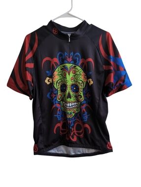 Nashbar Black Sugar Skull Short Sleeve Full Zip Cycling Jersey Size Extra Large
